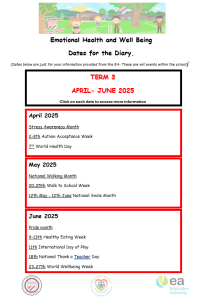 EA's Emotional Health and Wellbeing dates for your Calendar- Term3
